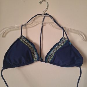 ⛱️ Boho Bikini Triangle Top Navy Blue Stitch Detail Size S Swimsuit NoTags 👌